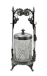 Antique Pickle Castor Crystal & Clox Silver Plate - Marked Made in  U.S America. - Picture 1 of 13