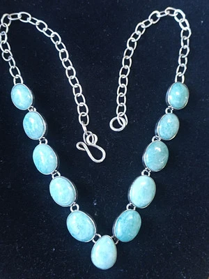 Taxco Mexico 20" Necklace 11 Larimar Stones 950 Sterling Silver 43 grams NEW - Image 1 of 4