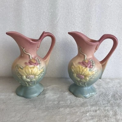 Jarra mate magnolia cerámica artística vintage de los años 40 2 cascos rosa EE. UU. #14 pastel Foto 1 de 4