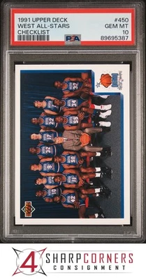 1991 UPPER DECK #450 WEST ALL-STAR CHECKLIST W/MAGIC JOHNSON PSA 10 - Image 1 of 3