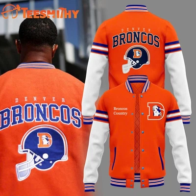 Denver Bronco Throwback Baseball Jacket Fan Gift S-5XL - Image 1 of 3