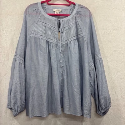 Blusa Top Laura Ashley 3X Azul Lyocell Crochet Encaje Fluido Manga Globo NUEVA Foto 1 de 4