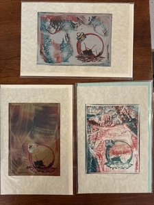 3er Set Bienenwachs Enkaustik Gemälde von Ana Lusi - 4,5x5,5" auf 5x8" Karte-Ornament - Bild 1 von 4