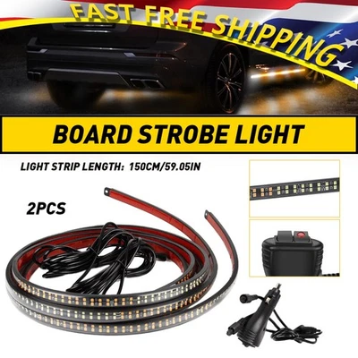 HOT! NEW 60 2PCS Inch Truck Amber Running Board White LED Strobe Strip Lights - Image 1 of 4