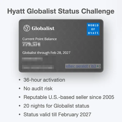 Hyatt Globalist Status Challenge | Entrega rápida | Vendedor confiable con sede en EE. UU. Foto 1 de 4