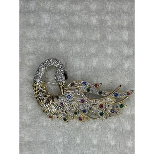 Elegante Broche Prendedor Vintage Cristal Estrás Pájaro Cisne Multicolor 2.5" x 1.5" - Imagen 1 de 5