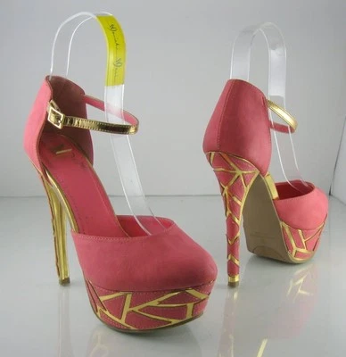 Nuevo ROSA Piedra 5.5" Tacón de Agujero Punta Redonda 1.5" Plataforma Zapatos MUJERES Talla 8 Foto 1 de 4