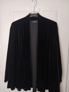 R&K Evening Solid Black Velvet Long Sleeve  Cardigan Jacket Vintage Misses  1X - Picture 1 of 7