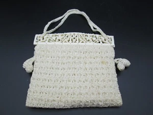 Carved Celluloid Frame Crocheted Ivory Clutch Bridal Bag Purse Art Deco Vintage - Picture 1 of 12