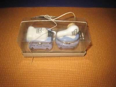 CONJUNTO DE CAIXA DE BUGIGANGAS CERÂMICA TORTA LAMA BEBÊ MENINO PRÍNCIPE PRIMEIRO DENTE E CORTE DE CABELO - NOVO - Imagem 1 de 4