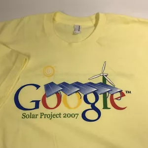 Google Solar Project 2007 T-Shirt Gelb USA Made Dbl Seiten Selten Gr. L Neu ohne Etikett - Bild 1 von 12