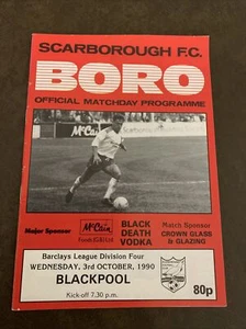 1990 Scarborough V Blackpool English Football/soccer Programme - Picture 1 of 2
