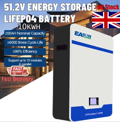 10kWh 51.2V 48V 200Ah LiFePO4 Solar Battery Storage System RS485 BMS UK-Stock - Image 1 of 4