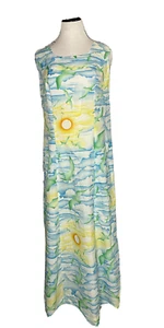 Maxi Vestido Pomera Hawaii Grande Sin Mangas Nubes Pájaro Puesta de Sol Azul Verde Amarillo - Imagen 1 de 8