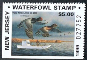 Estampilla de pato "cazador" residente de Nueva Jersey 1999, #NJ16b, pelirrojas, serie #027752 - Imagen 1 de 2