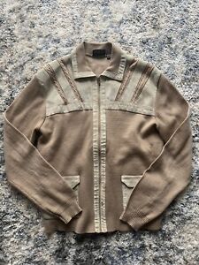 Vintage 70s Coronet Casuals Acrylic Knit Cowhide Leather Coat Jacket Large