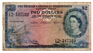 The British Caribbean Territories F/VF Note 2 Dollars 1958 P-8 - Picture 1 of 2