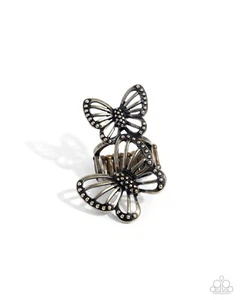Paparazzi Windborne Whimsy - Brass - Rustic Stud Embellish Butterflies - Ring - Picture 1 of 3