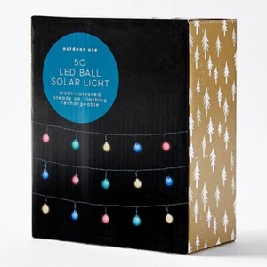 Christmas Festive Outdoor Rechargeable Solar 50 LED Multi-coloured Ball Lights - Picture 1 of 4