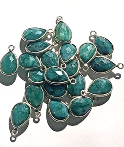 20 pcs Green Aventurine Teardrop faceted stones bezel Sterling Silver Connector - Picture 1 of 1