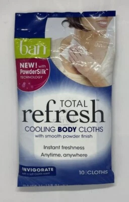 ban Total Refresh Cooling Body Cloths Invigorate 10 Cloths Clean Scent Sealed - Image 1 of 2
