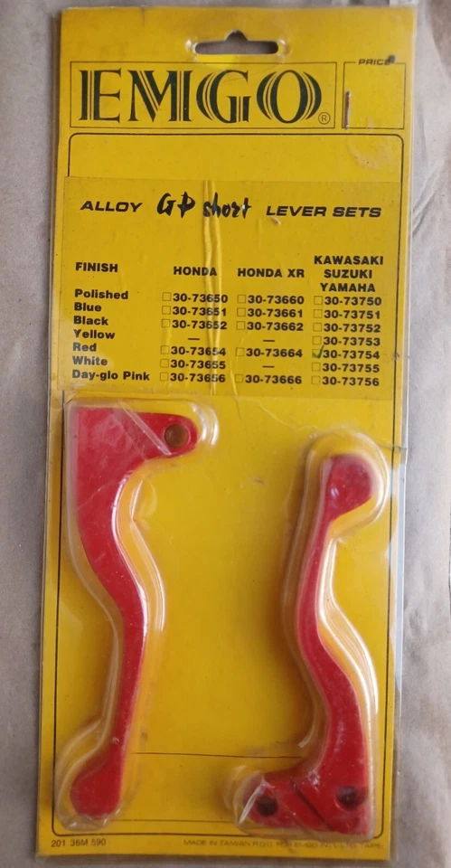 Juego de palancas cortas Emigo Alloy GP Kawasaki Suzuki Yamaha rojo NOS 30-73754 Foto 1 de 4