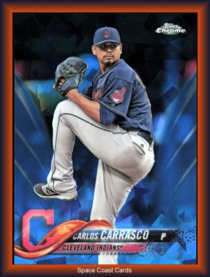 2018 Topps Chrome Sapphire Blue Refractor #120 Carlos Carrasco Cleveland Indians Foto 1 de 2