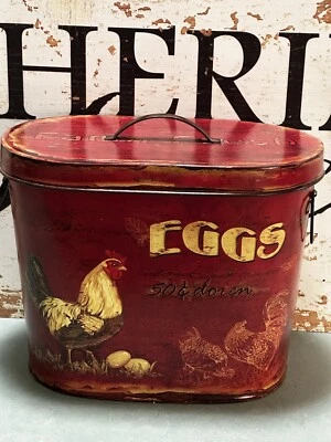 Huevos frescos rústicos/de granja 2 piezas con mango de gallo contenedor/cubo de metal por Creative Co-Op Foto 1 de 4
