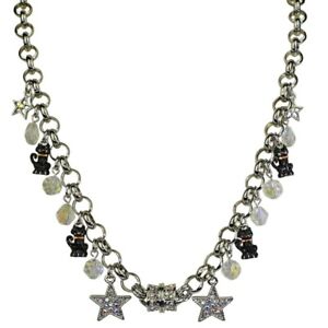 Kirks Folly Black Cat Magic Halloween Charm Magnetic Necklace Silvertone/Enamel