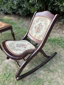 Vintage Folding Wooden Rocking Chair Victorian Sewing Rocker Nursery - Picture 1 of 15
