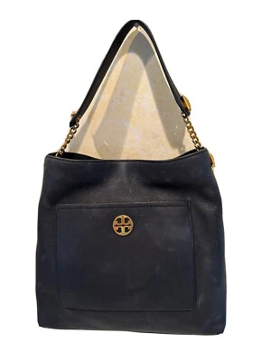 Tory burch темно-хобо сумка снаружи большой карман золотой акценты и на ремне - Изображение 1 из 4