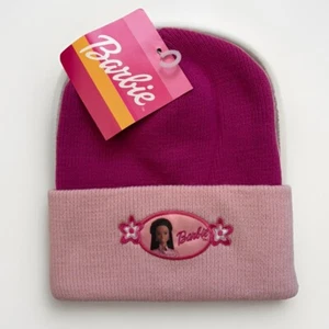 Barbie Winter Hat Kids Cuff Beanie Hot Pink Light Pink Stars Girls Knit Youth - Picture 1 of 1