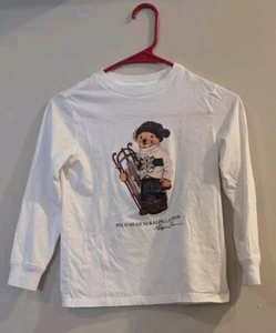 Polo Bear By Ralph Lauren Winter Sled Long Sleeve T-Shirt White Youth Size 7 - Picture 1 of 9