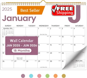 2025 Wall Calendar, 18 Monthly Wall Calendar from January 2025 - June 20... - Picture 1 of 8