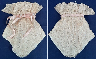 Victorian Antique Brussels Duchesse Bobbin Lace Drawstring Reticule Bag Purse  - Image 1 of 2