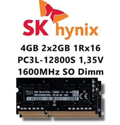 4GB (2 x2 GB) SK Hynix 1.35v RAM SO-DIMM DDR3 PC3L 2 GB 12800s 204 pin 1600 MHz - Immagine 1 di 2