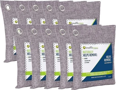 BREATHEGREEN BAMBOO CHARCOAL AIR PURIFYING BAGS AND ODERS ABSOBER (10 PACK WITH 2000G TOTAL)