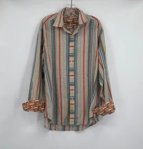 Robert Graham Herren gestreift Karo Paisley Flip Manschetten Button Down Hemd Gr. XL - Bild 1 von 9