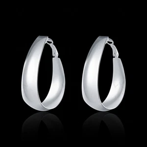 925Sterling Silver 1.8*1.4" Tarnish-Resist Medium-Size Wide Chunky Hoop Earrings - Picture 1 of 2