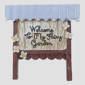 Miniature WELCOME TO MY FAIRY GARDEN SIGN with FLOWERS & TIN or METAL ROOF 3.75" - Picture 1 of 4