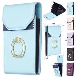 Universal Adhesive Stick On Wallet Card Holder Hard Rugged Ring Stand Phone Case - Picture 1 of 37