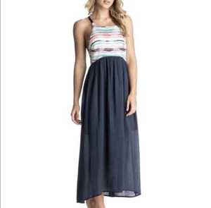 Roxy All Washed Out Kleid Maxi bestickt ärmellos hinten offen Gr. L Boho Strand - Bild 1 von 13