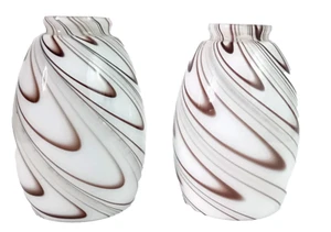 Glass Light Lamp Shade White and Brown Geometric Design 1.75" Set of 2 - Picture 1 of 7