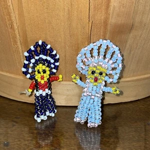 VTG Lot Of 2 Seed Bead Indian Chief Pin Brooch & Pendant Charm Lot Jewelry - Picture 1 of 9