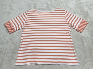 Pendleton Top Womens Petite Large White Orange Stripe Short Sleeve Blouse - Picture 1 of 5