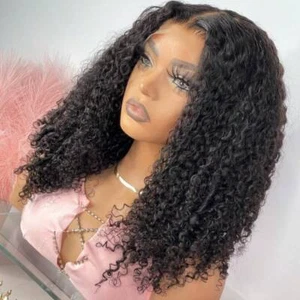 200% Curly Bob Wig 13x4 Lace Front Human Hair HD Transparent-Huge discount - Picture 1 of 6