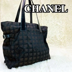 CHANEL New Travel Line GM Tote Bag Black Nylon Jacquard Leather Shoulder JAPAN - Picture 1 of 15