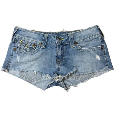 True Religion 31 Joey Cut Off Micro Denim Shorts Made In USA 100% Cotton Y2K - Image 1 of 4