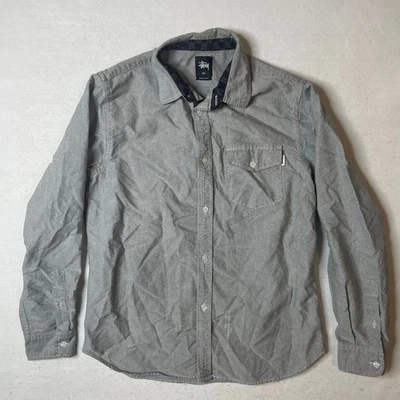 Camisa Stussy International gris manga larga abotonada para hombre pequeña Foto 1 de 4