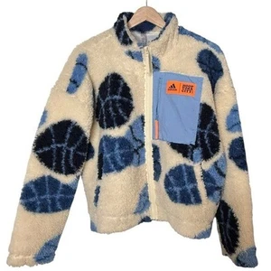 Adidas Hoop York City Sherpa Plüsch Fleece Jacke Gr. S Oversized Elfenbein Blau - Bild 1 von 16